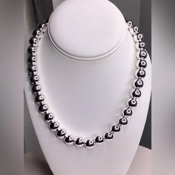 CLASSIC12mm 925 ITALIAN STERLING SILVER BALL NECKLACE Necklaces